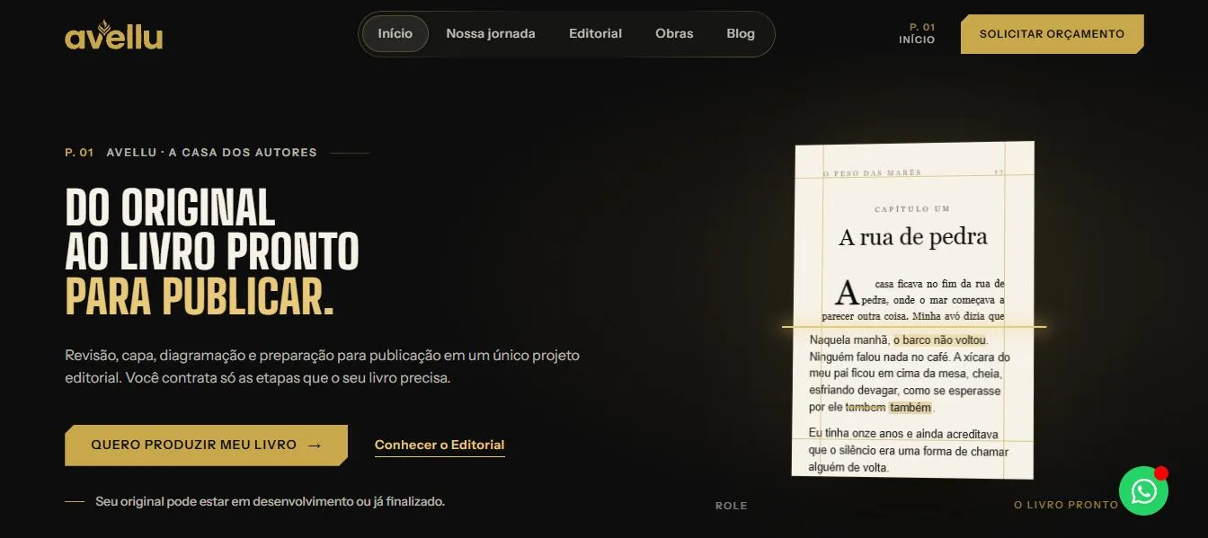 Primeira tela do site Avellu