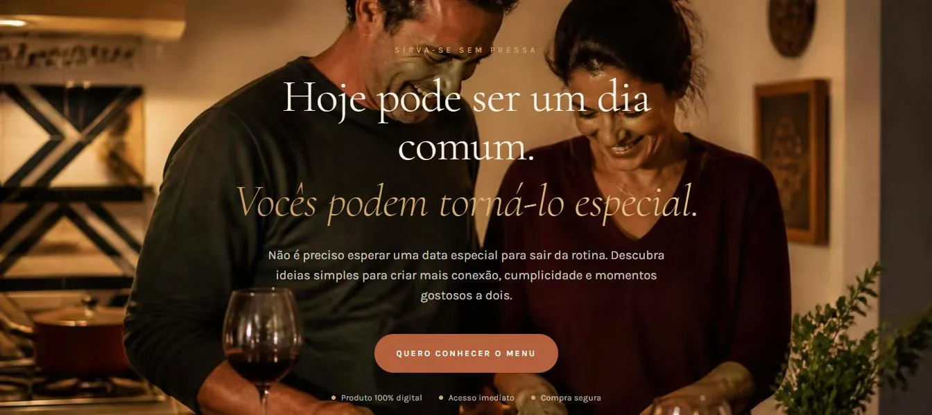 Primeira tela da landing page Menu da Sedução